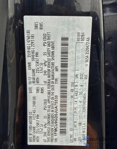 2018 Ford Escape Se from USA, damaged, VIN 1FMCU9GD0JUA75530